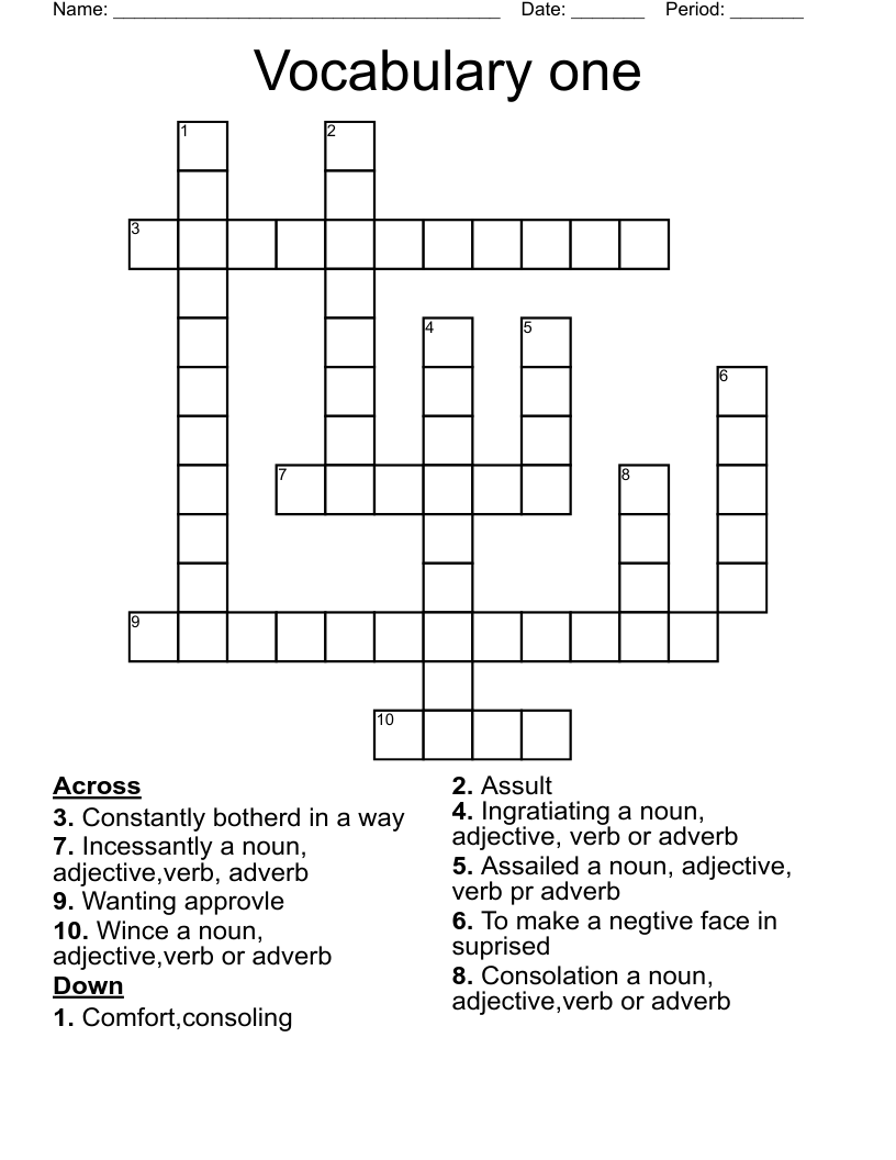 Vocabulary one Crossword WordMint