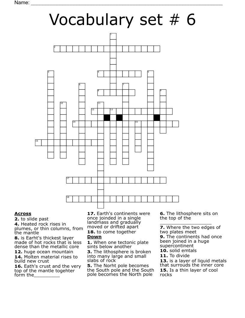 Vocabulary set 6 Crossword WordMint