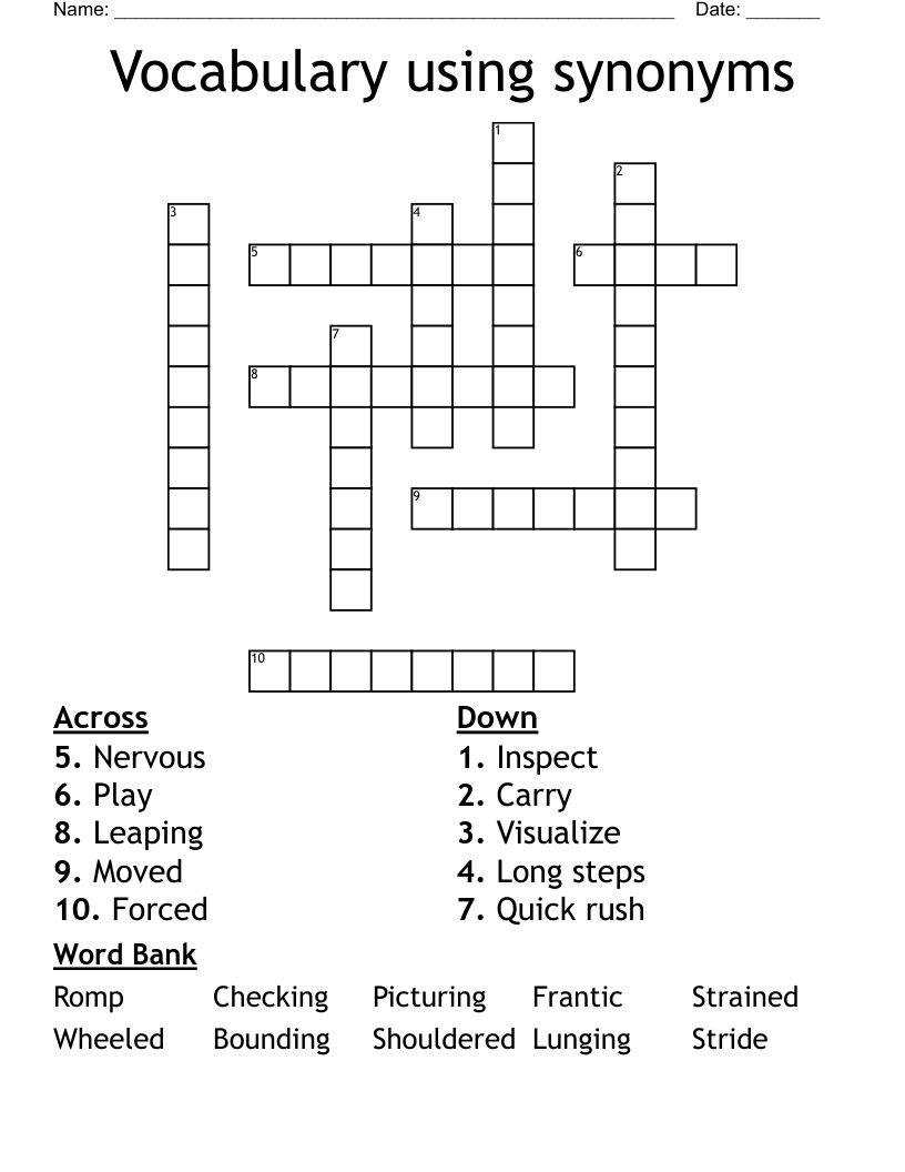 Vocabulary using synonyms Crossword WordMint