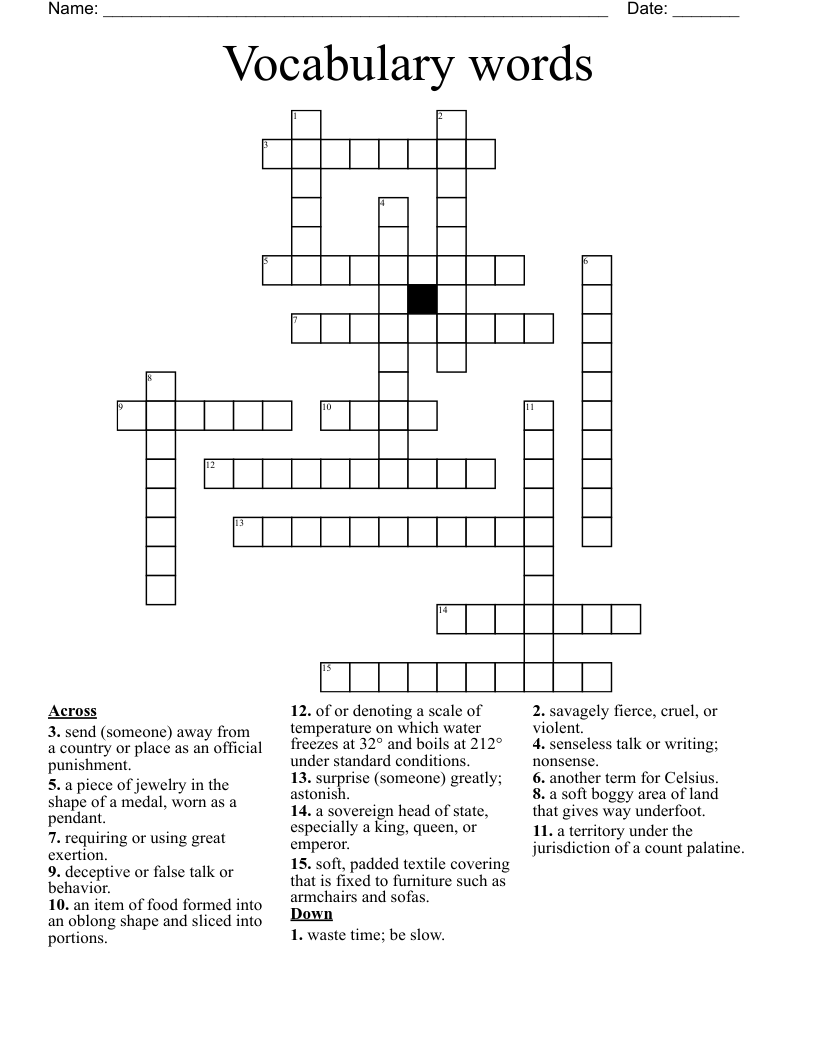 Vocabulary words Crossword WordMint