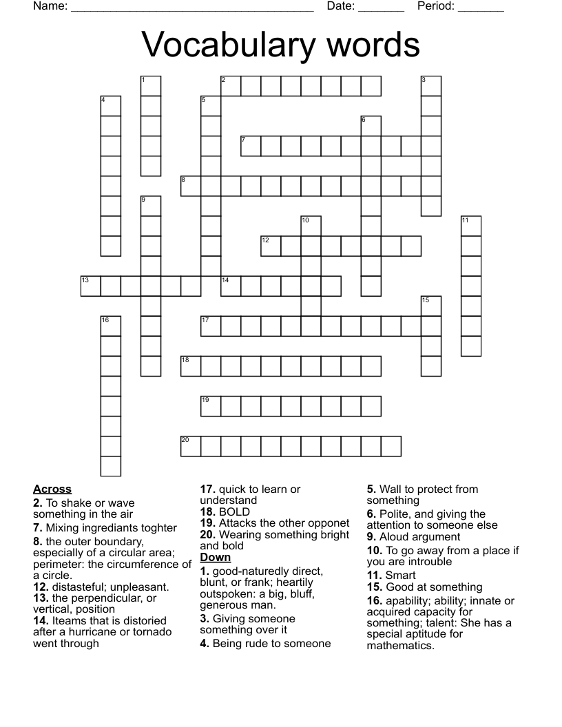Vocabulary words Crossword WordMint