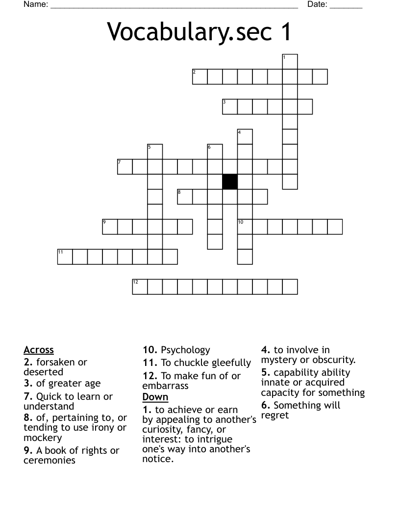 Vocabulary.sec 1 Crossword WordMint