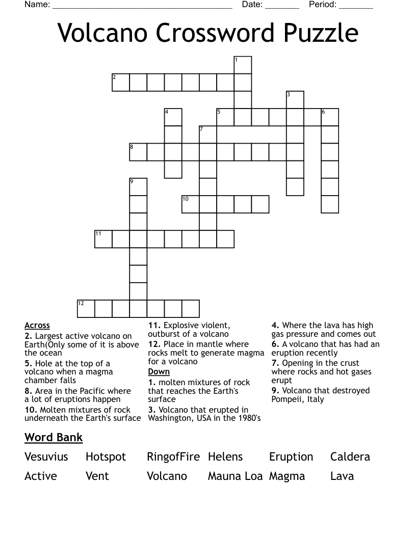 Volcano Crossword Puzzle WordMint