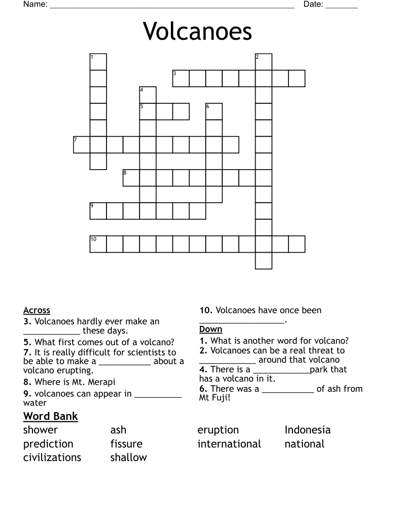 Volcanoes Crossword WordMint