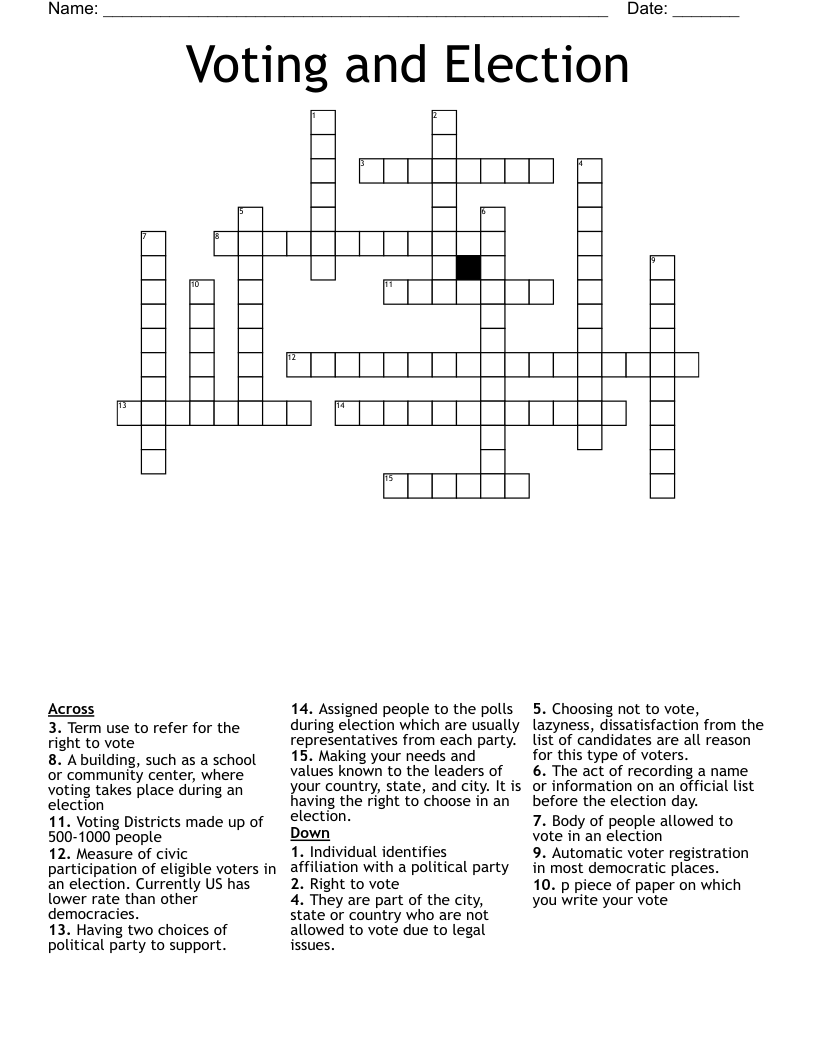 Voting and Election Crossword WordMint