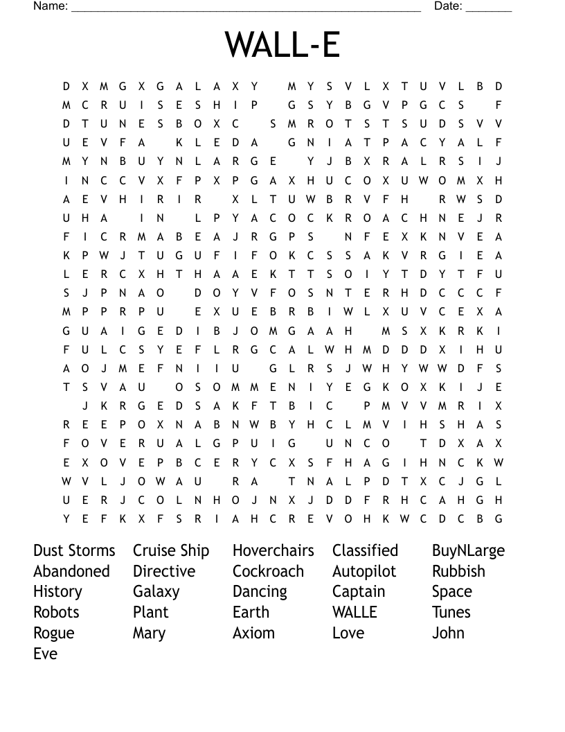 WALLE Word Search WordMint