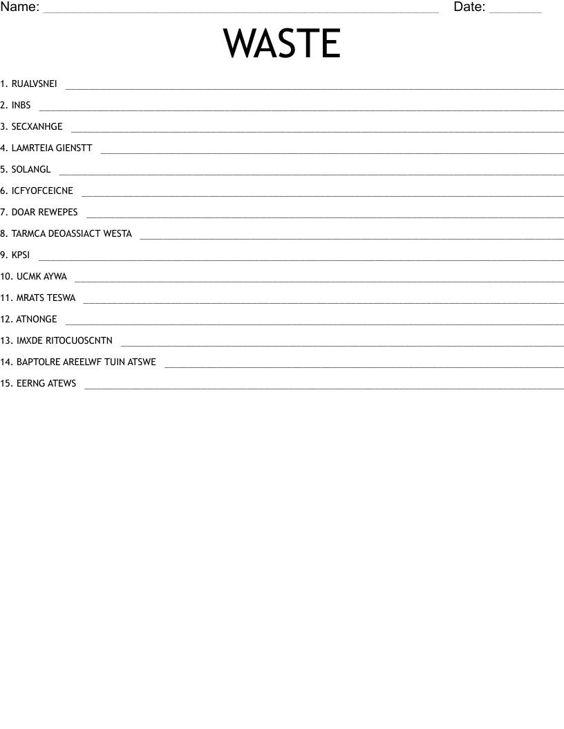 WASTE Word Scramble WordMint