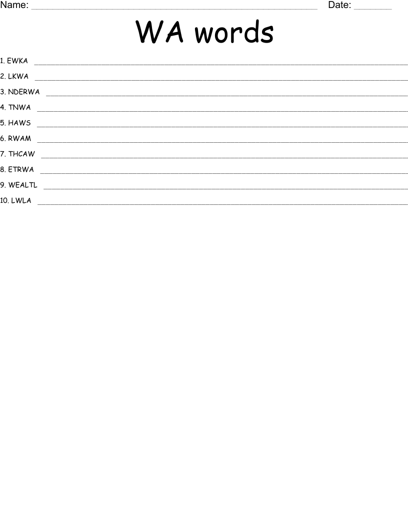 WA words Word Scramble WordMint