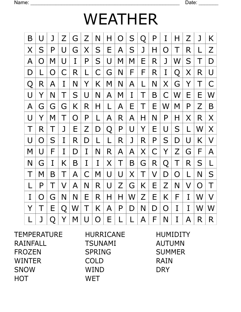WEATHER Word Search WordMint