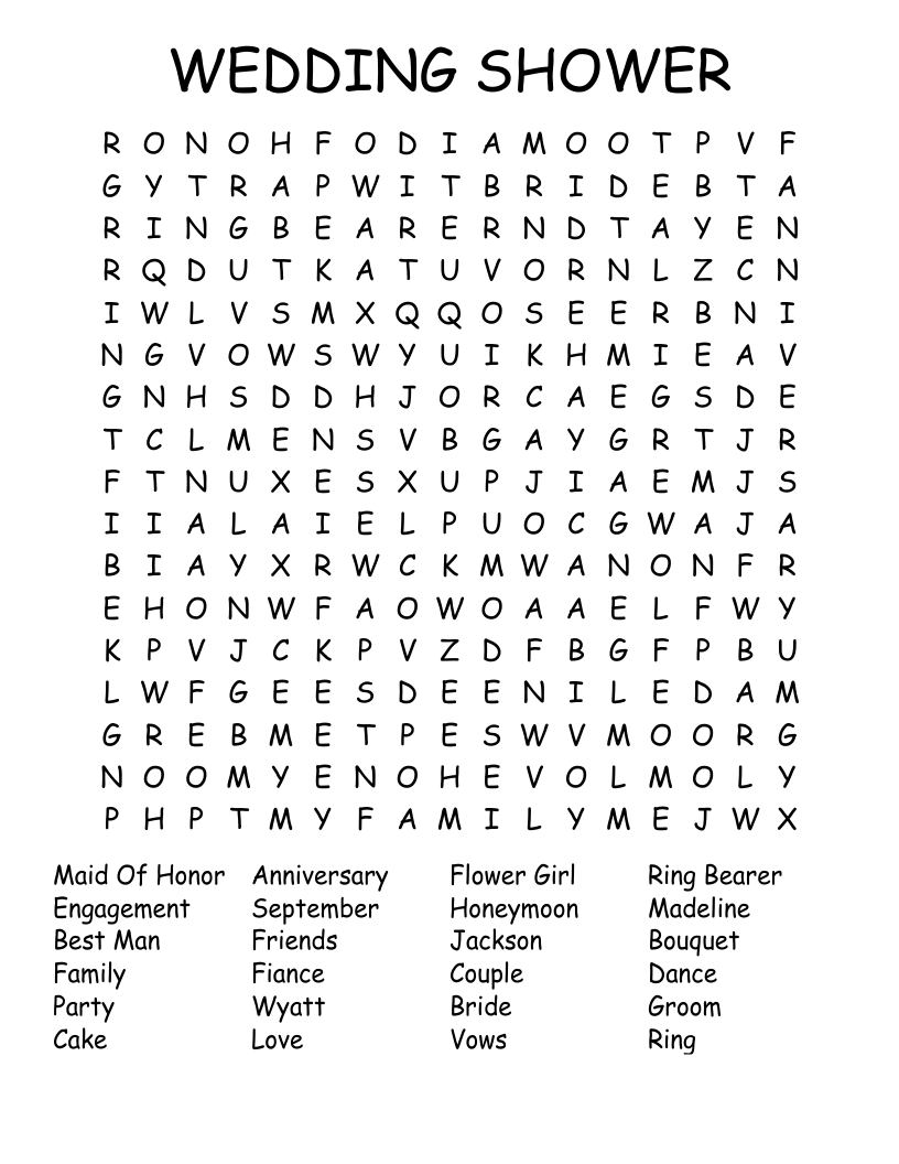 WEDDING SHOWER Word Search WordMint