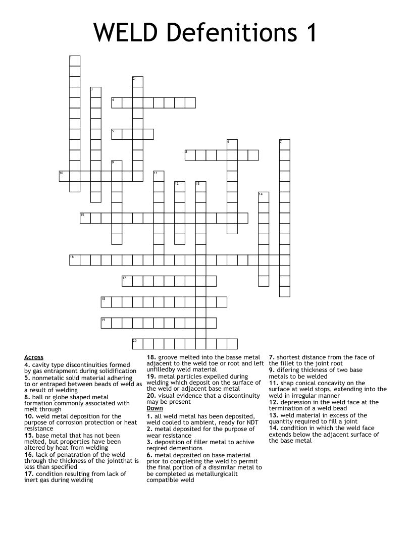WELD Defenitions 1 Crossword WordMint