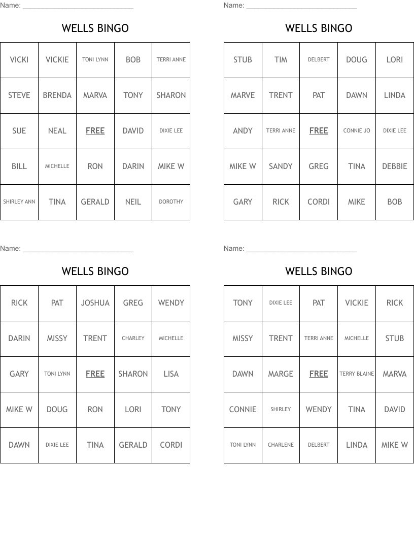 WELLS BINGO WordMint