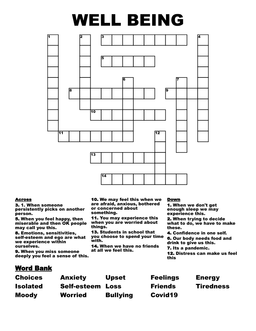 WELL BEING Crossword WordMint