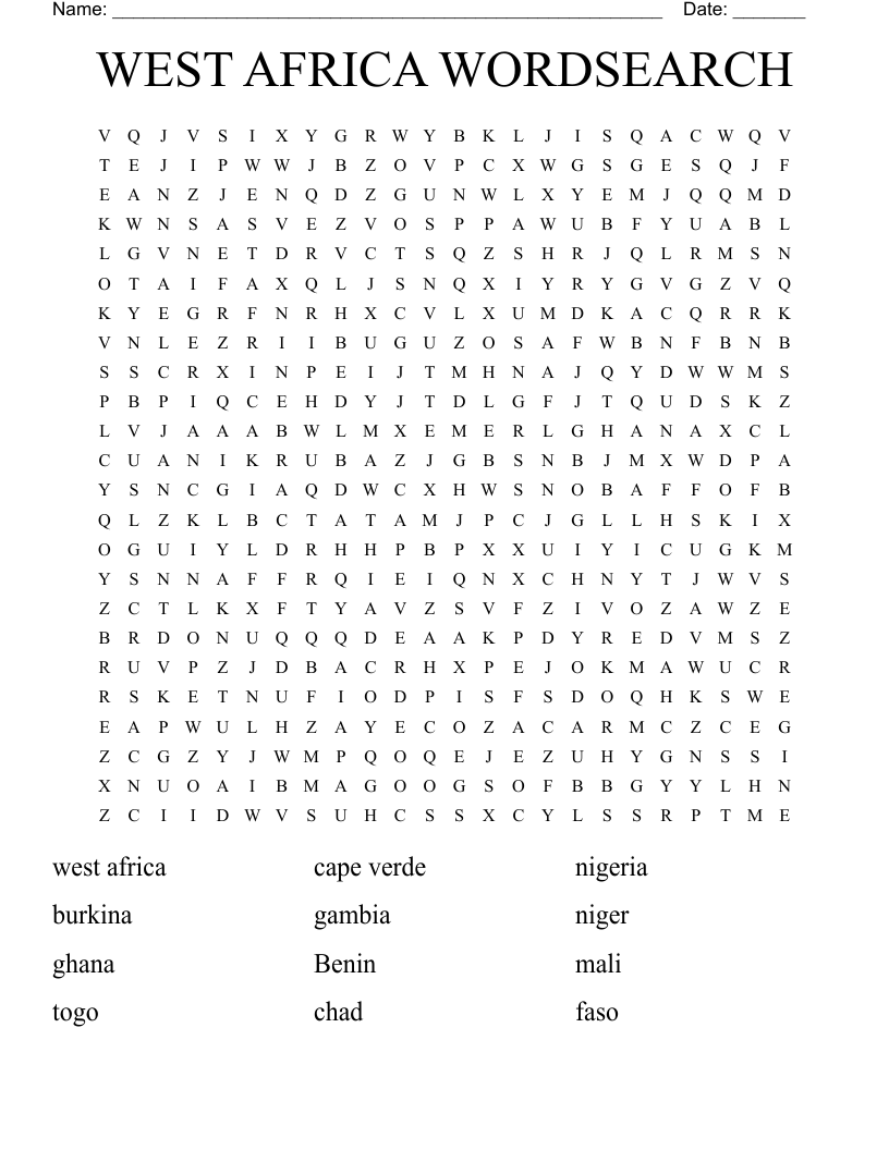 WEST AFRICA WORDSEARCH WordMint