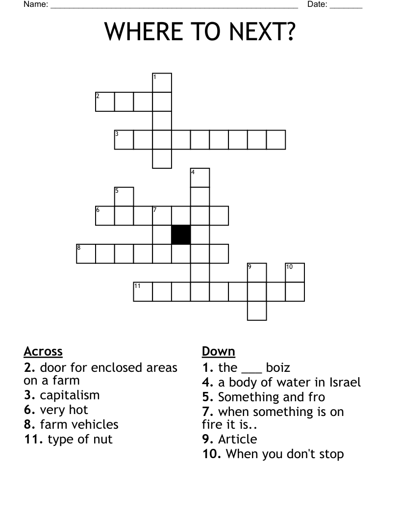 WHERE TO NEXT? Crossword WordMint