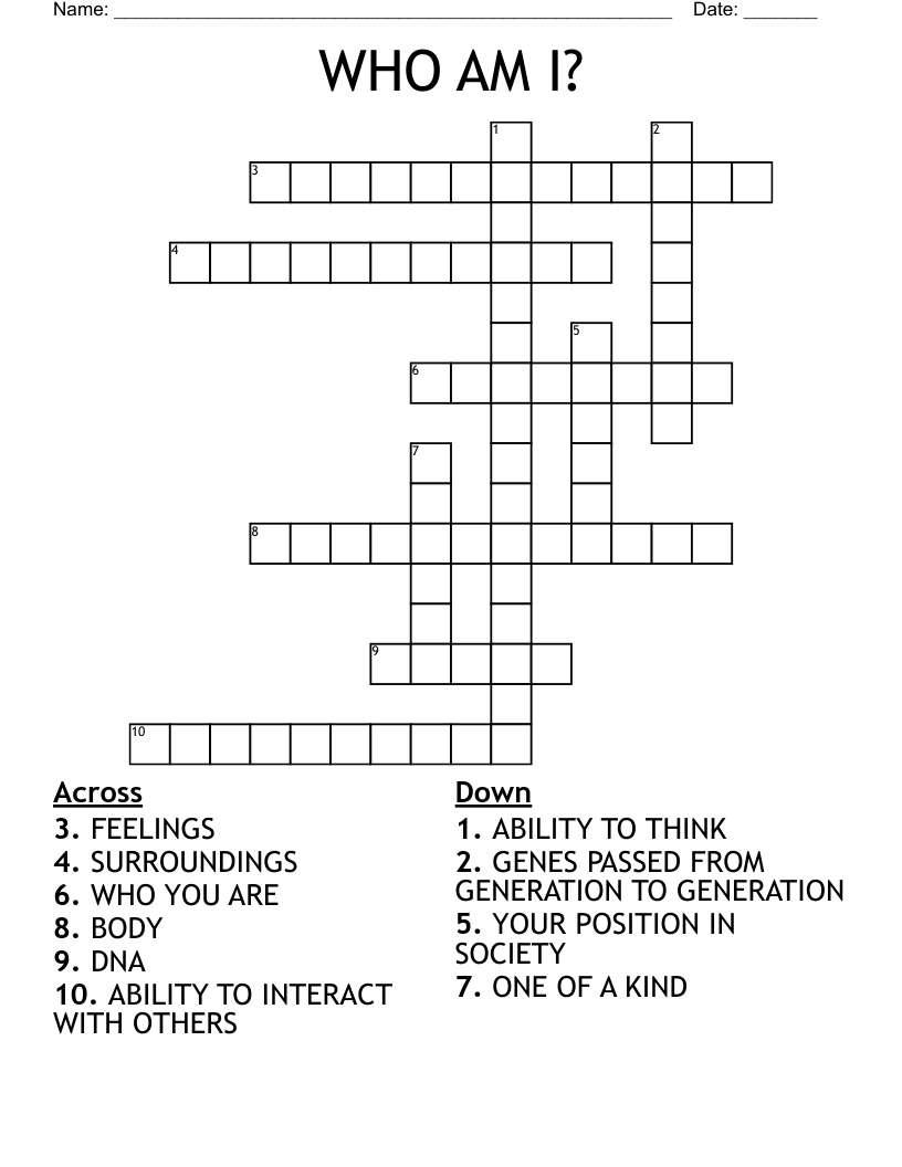 WHO AM I? Crossword WordMint