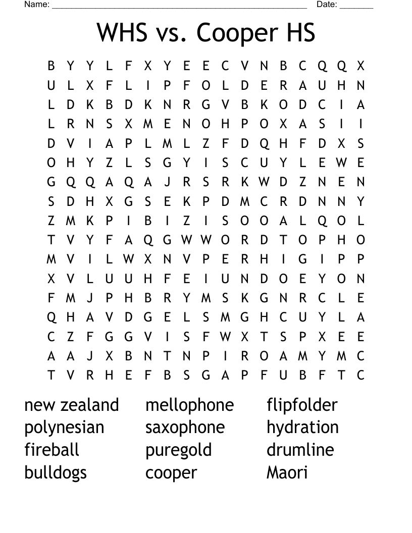 WHS vs. Cooper HS Word Search WordMint