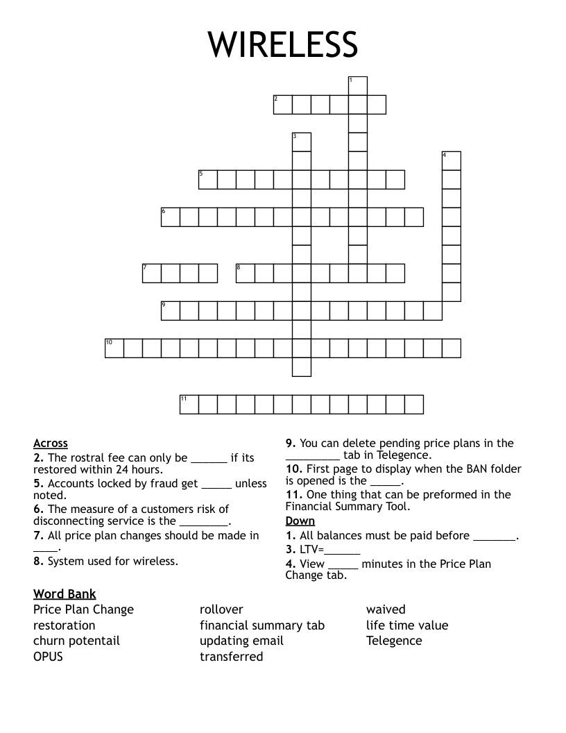 WIRELESS Crossword WordMint