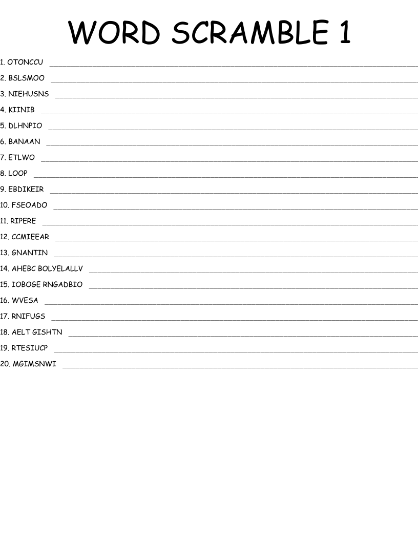 Large Print Word Scramble Printable