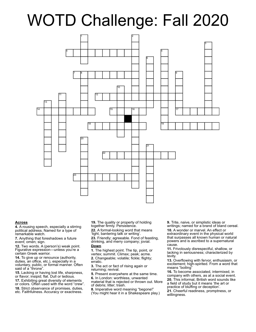 WOTD Challenge Fall 2020 Crossword WordMint