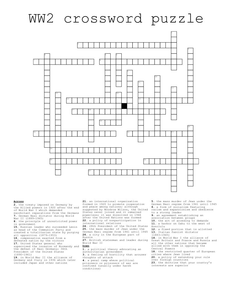 Unit Review Depression and Totalitarian Gov't Crossword WordMint