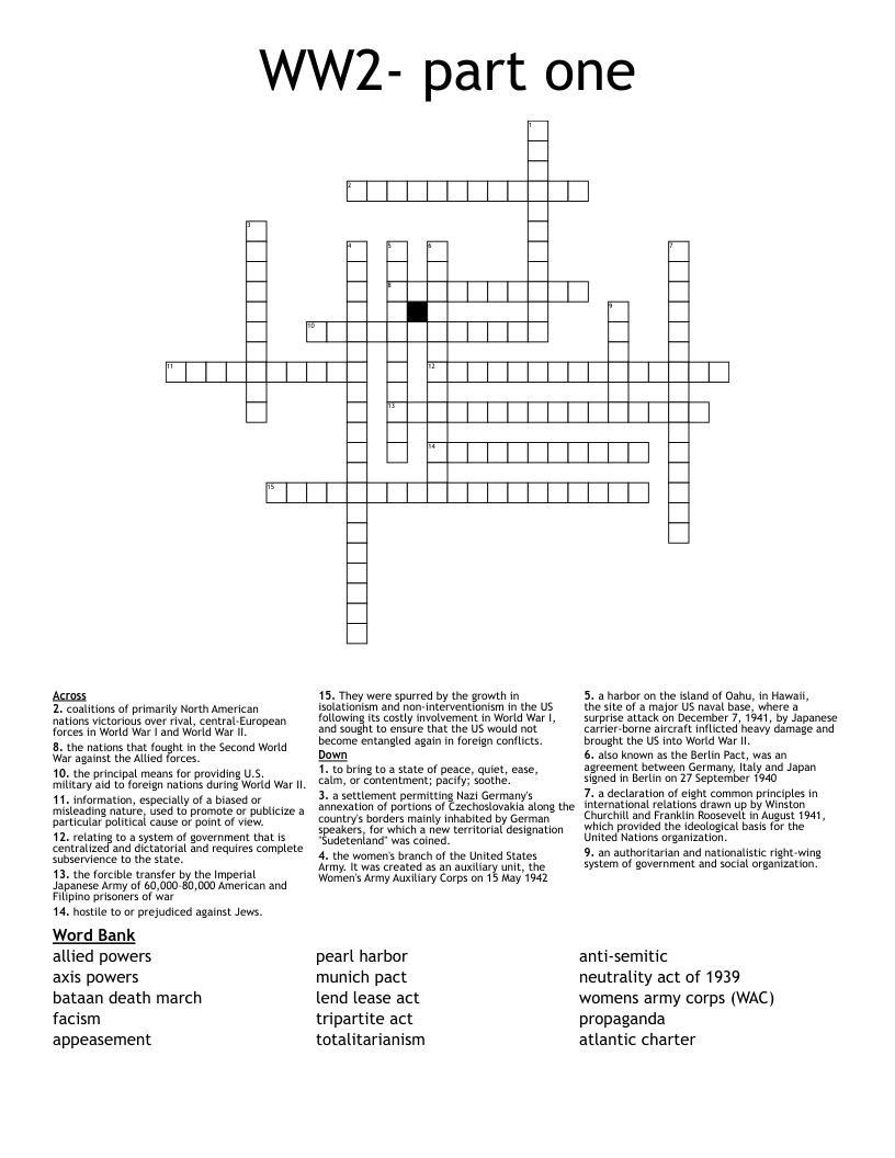 WW2 part one Crossword WordMint
