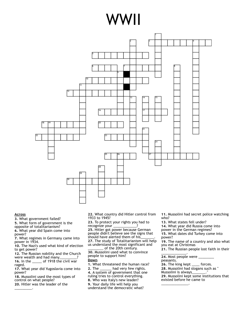 WWII Crossword WordMint
