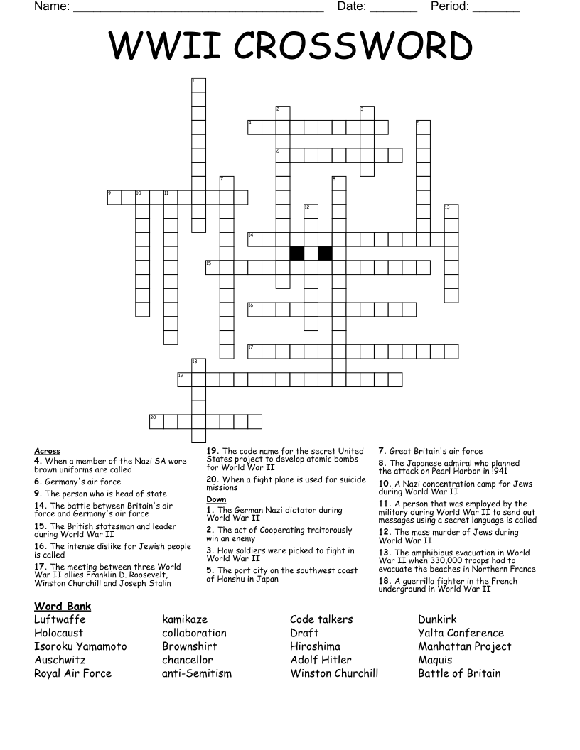 WWII CROSSWORD WordMint