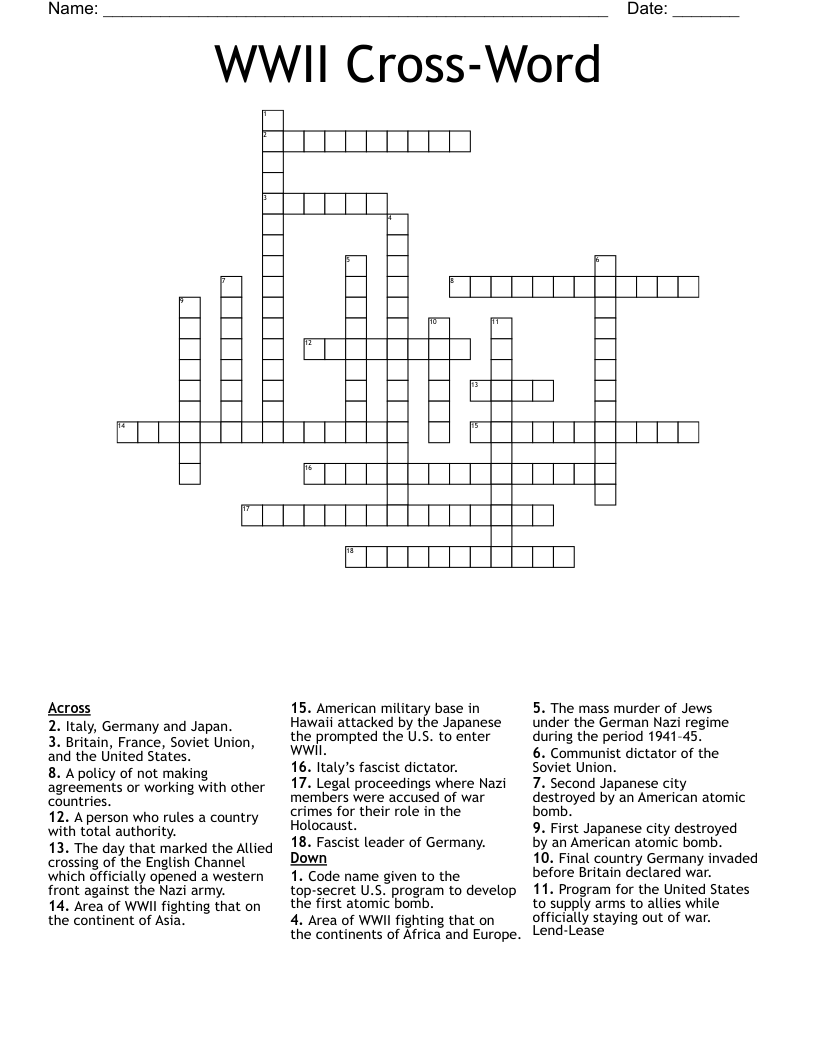 WWII CrossWord Crossword WordMint
