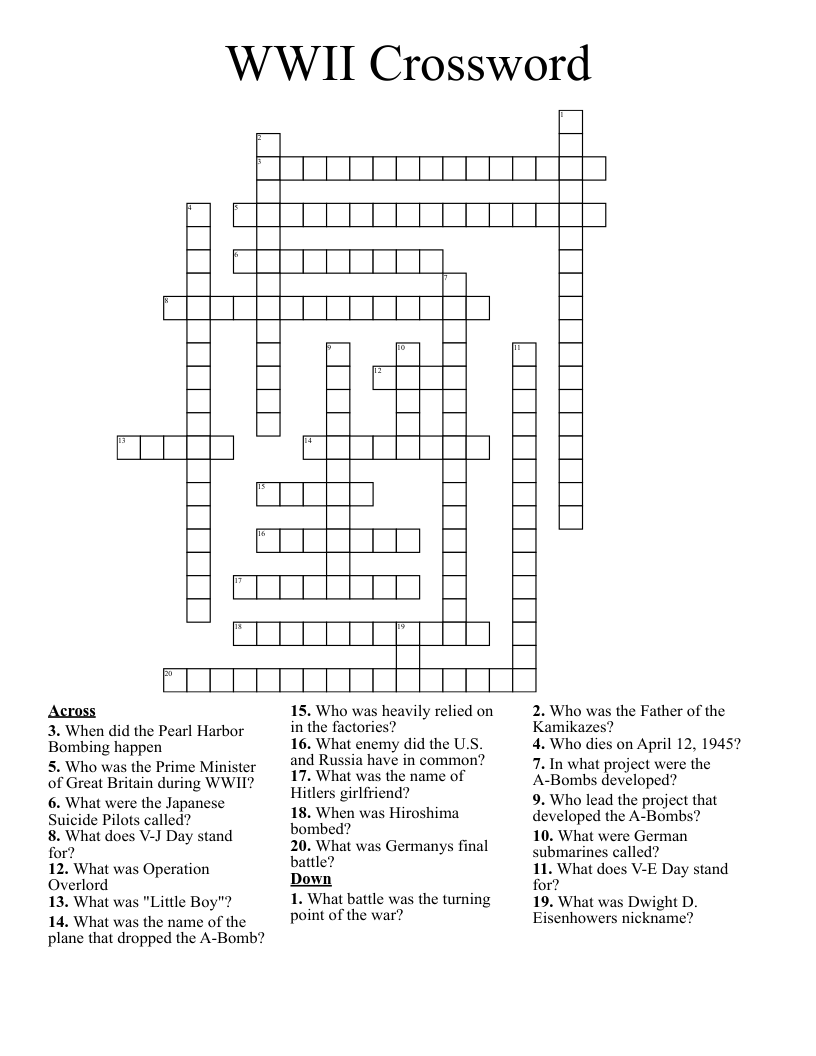 WWII Crossword WordMint