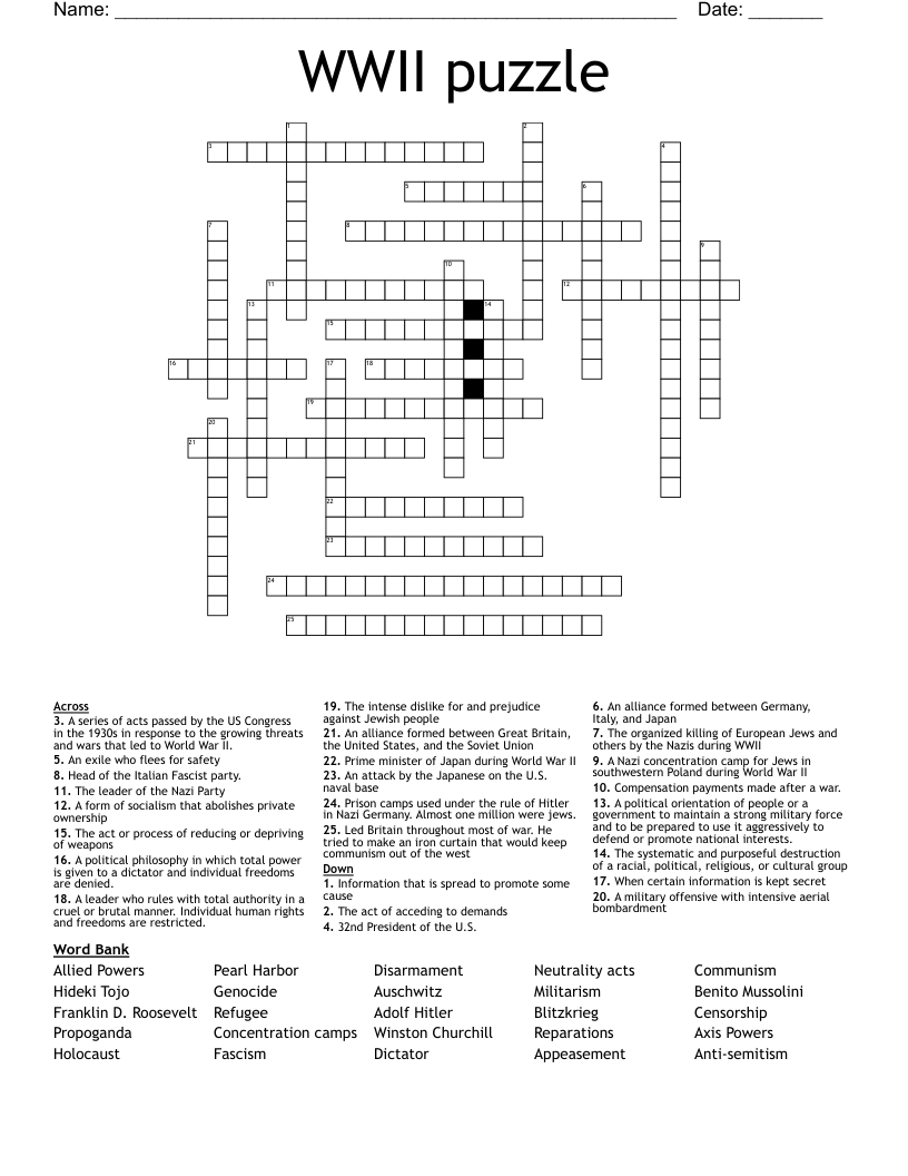 WWII puzzle Crossword WordMint