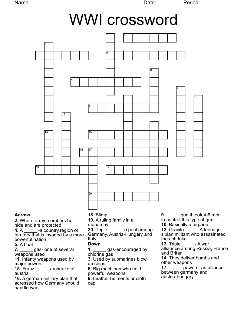WWI Weapons Word Search WordMint