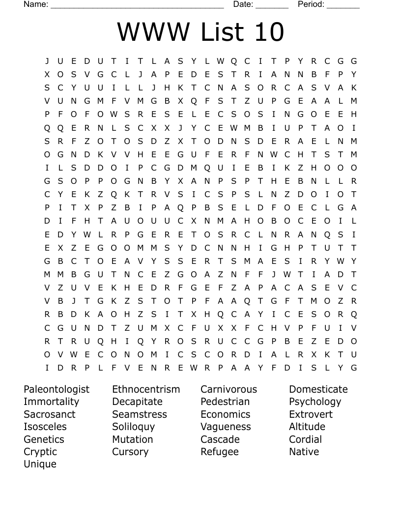 Word Within the Word List 10 Word Search - WordMint
