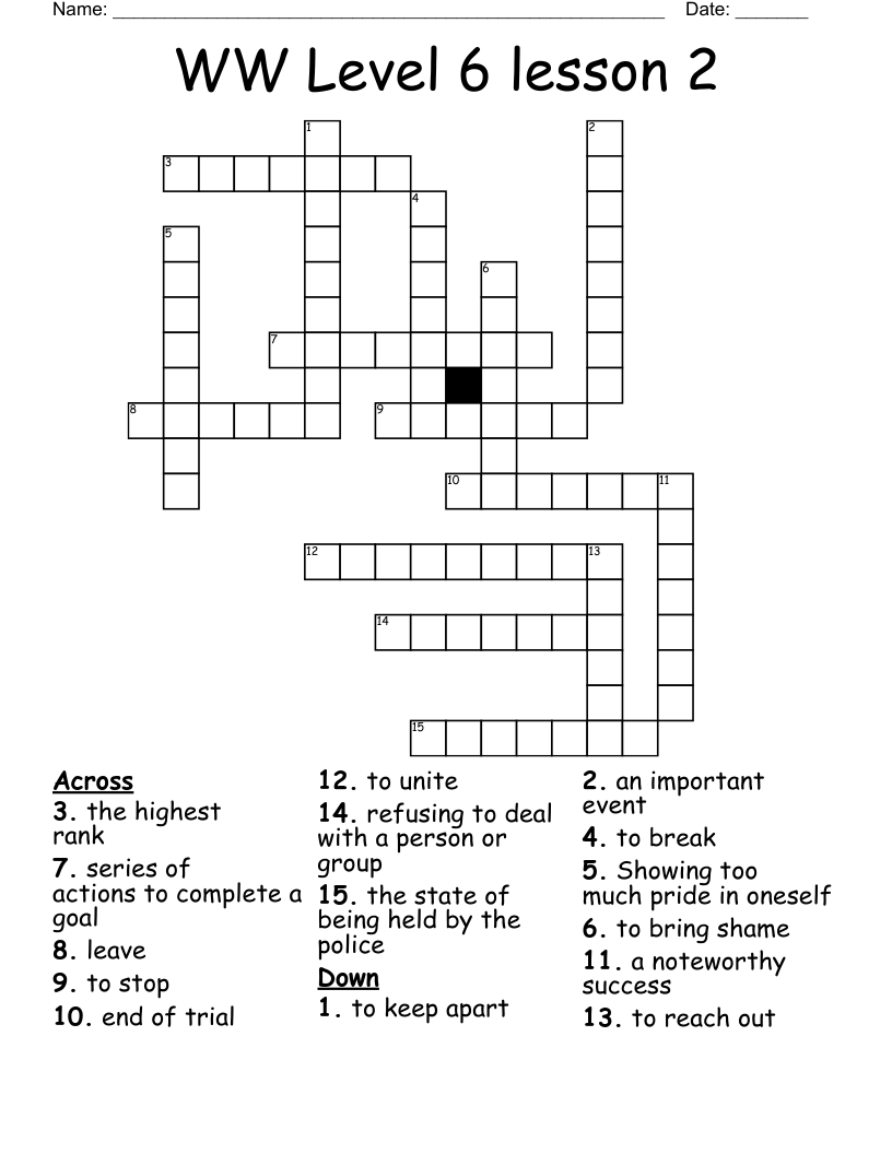 WW Level 6 lesson 2 Crossword WordMint