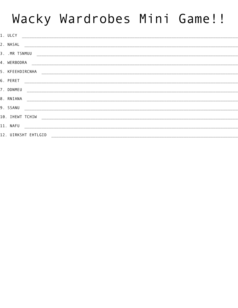 Wacky Wardrobes Mini Game!! Word Scramble WordMint
