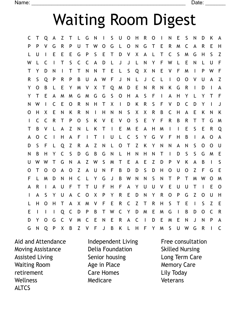 Waiting Room Digest Word Search WordMint