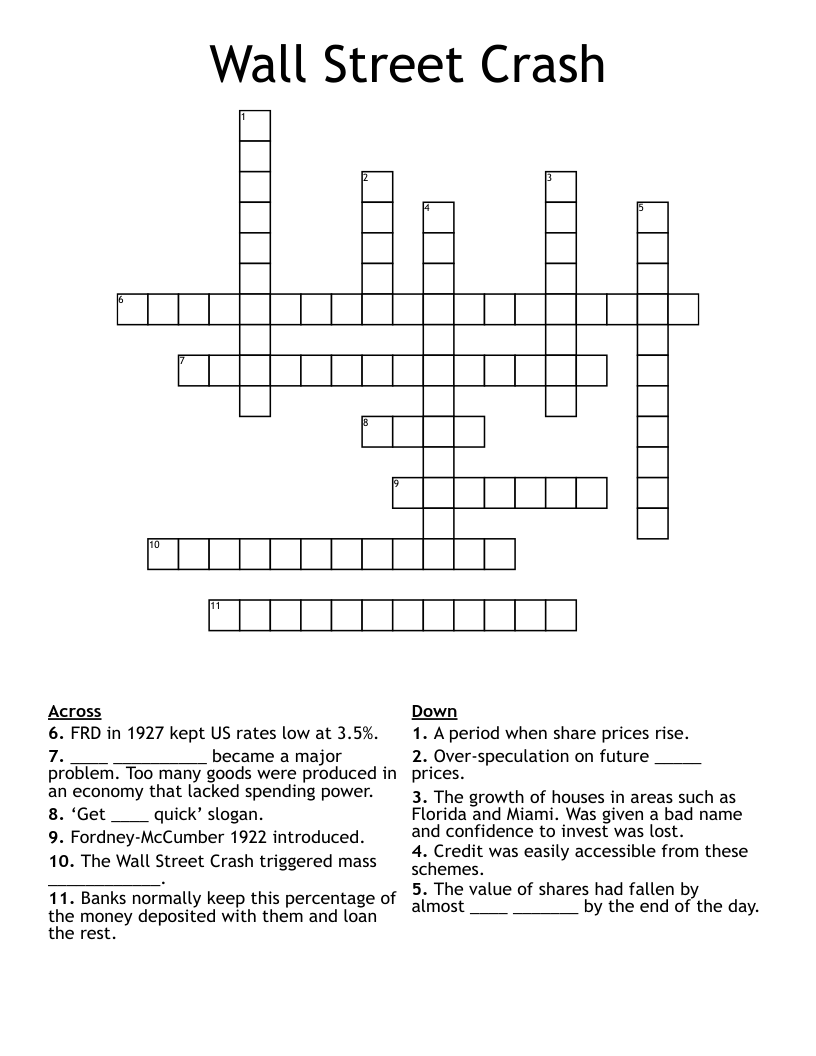 Wall Street Crash Crossword WordMint