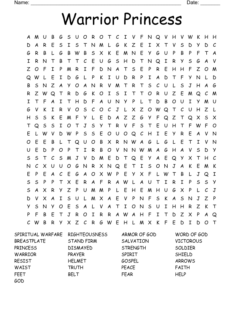 Warrior Princess Word Search WordMint