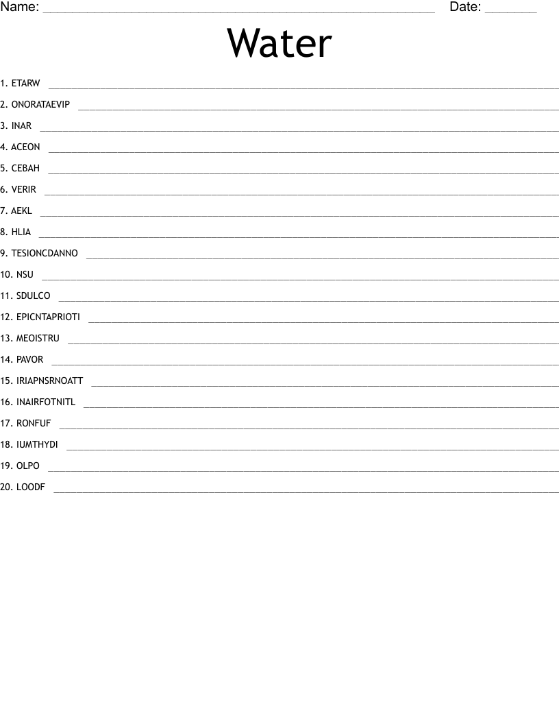 Water Word Scramble WordMint