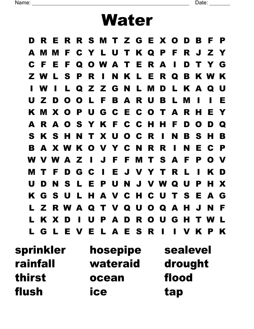 Water Word Search WordMint