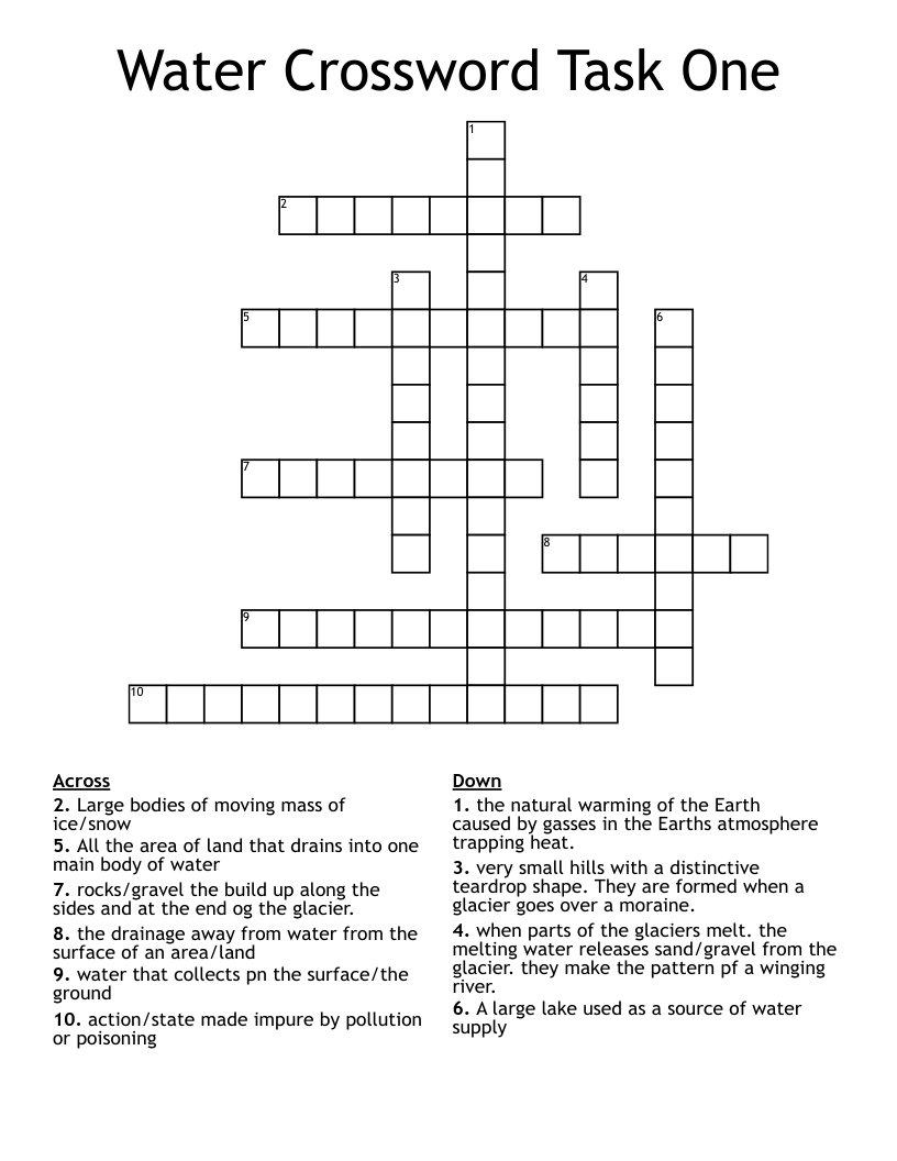 Water Crossword Task One WordMint