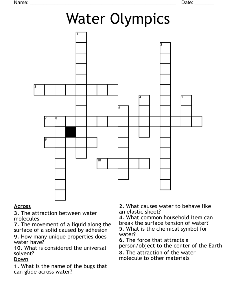 Water Olympics Crossword WordMint