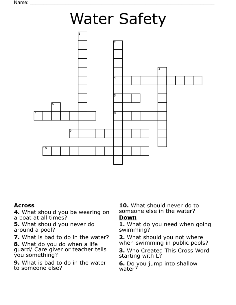 Water Safety Crossword WordMint