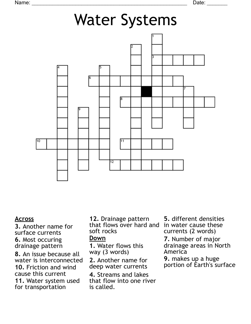 Water Systems Crossword WordMint