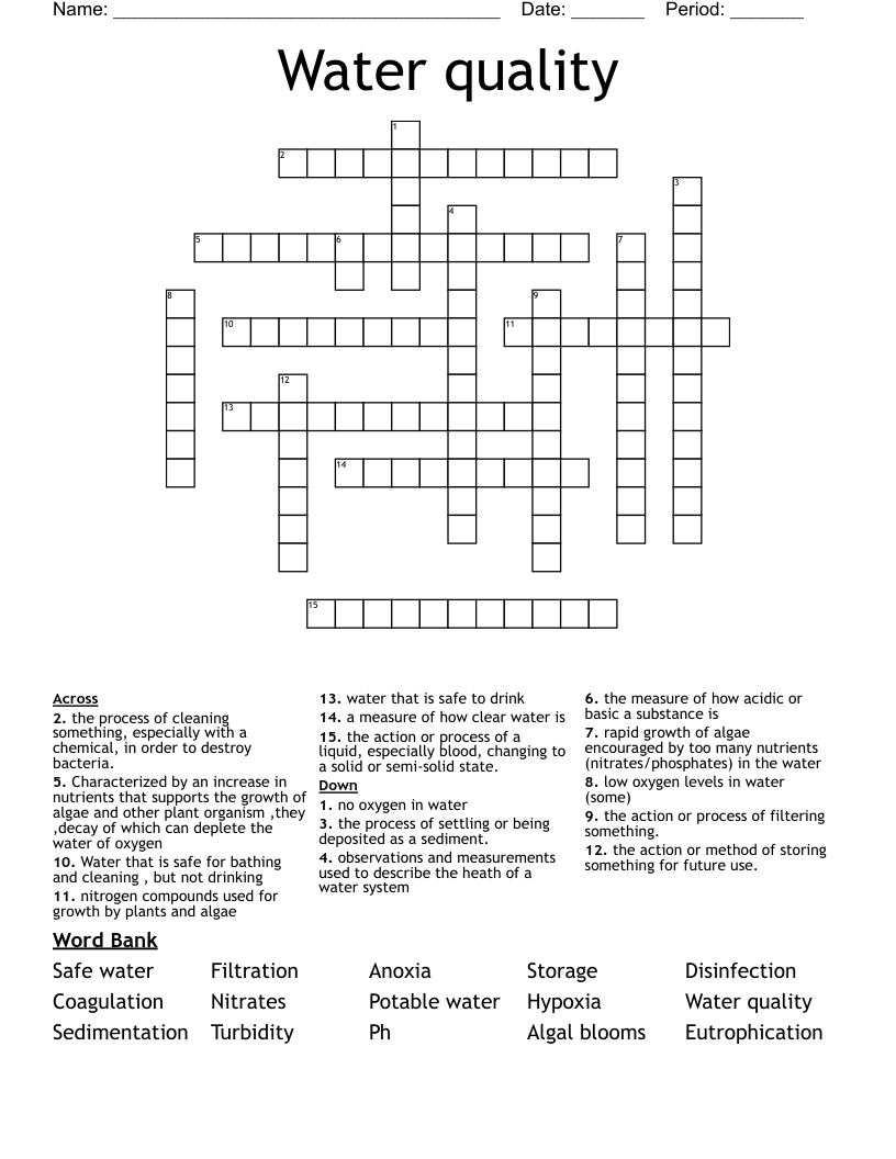 Water quality Crossword WordMint