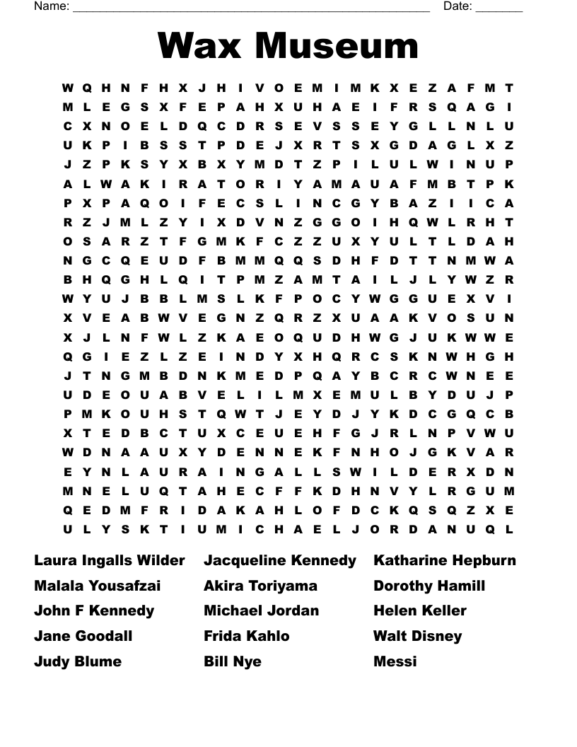Wax Museum Word Search WordMint