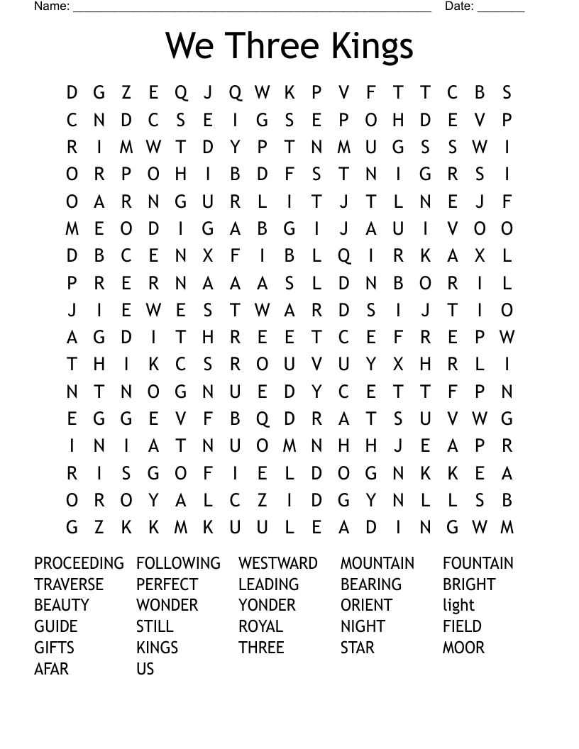 We Three Kings Word Search WordMint