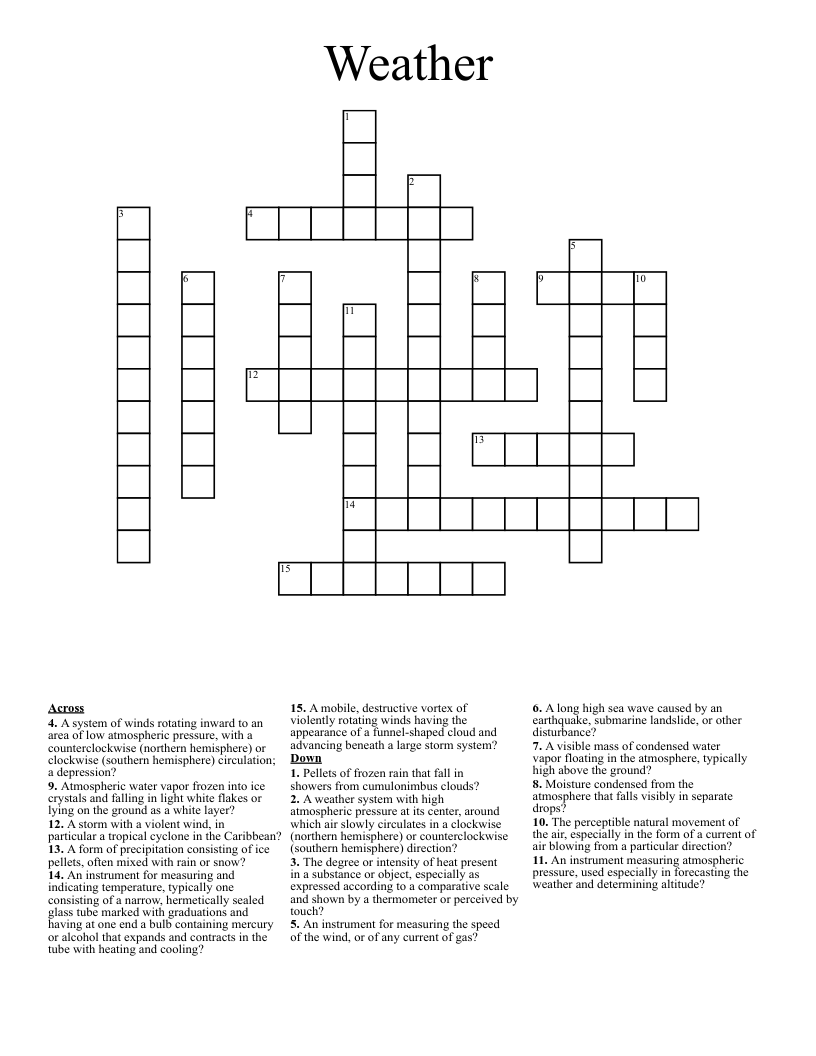 Be Under The Weather Crossword