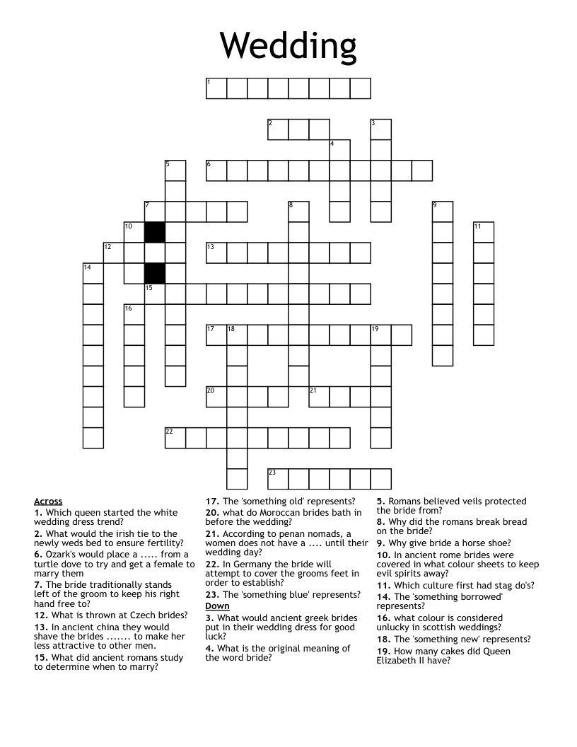 Wedding Crossword WordMint