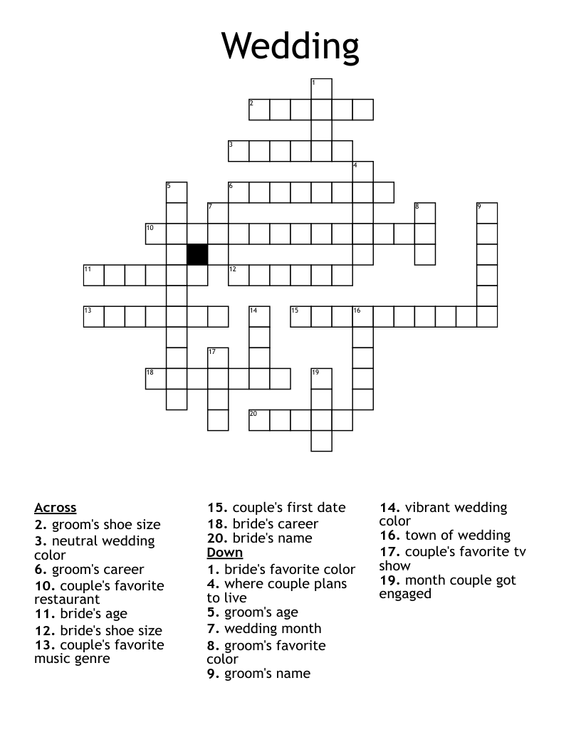 Wedding Crossword WordMint